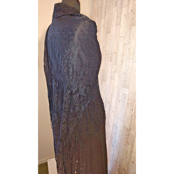 Qian Cai Woman Outfit SZ 15 Black long Elaborate Skirt Crochet Shaw Bead Choker - Picture 8 of 16